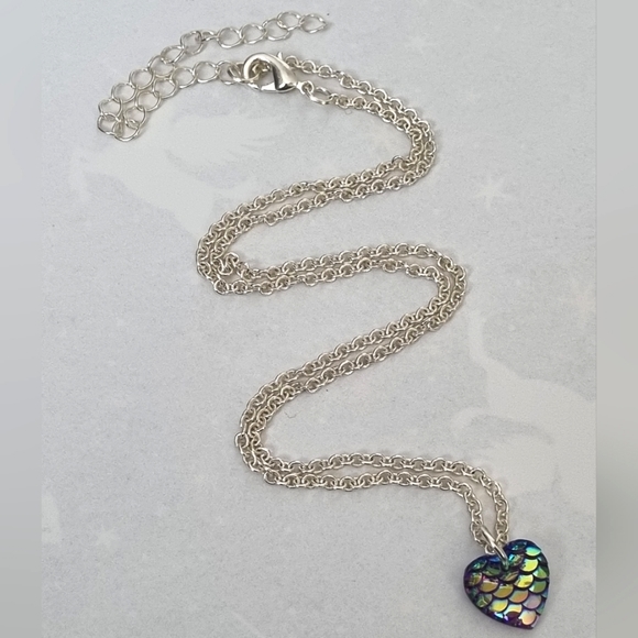 Necklace | Statement Iridescent Heart Pendant | Mermaidcore | Fashion Jewellery. - Picture 5 of 9